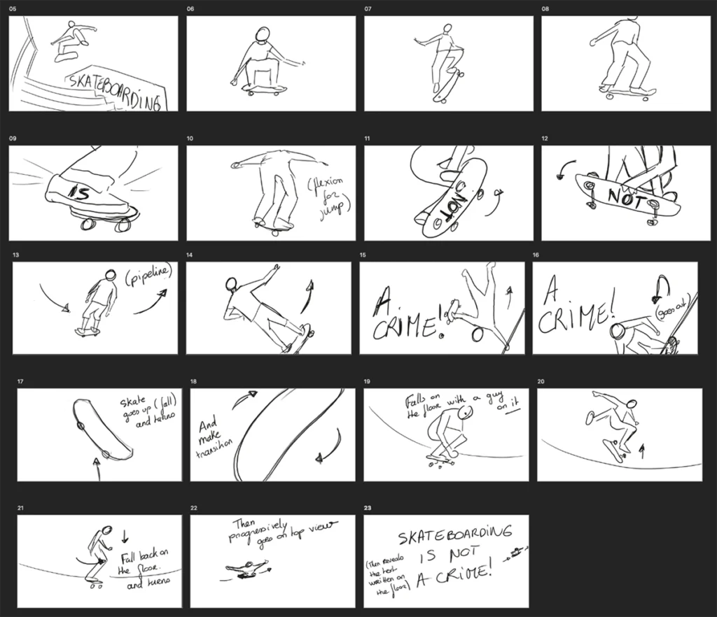 Storyboard exemple movement animation skateboarding FEVR Animation Studio New York