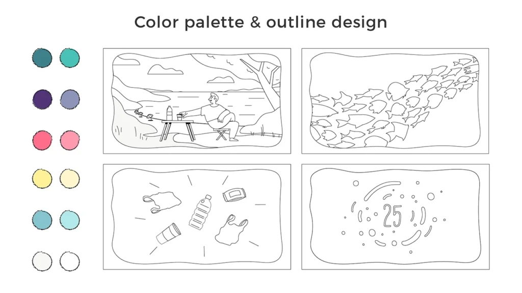 Plastic particles microplastics ocean preservation illustration storyboard FEVR Motion Design Company