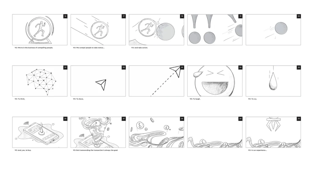 rough storyboard for animation motion graphics FEVR New York Los Angeles Motion graphics Explainer video illustration